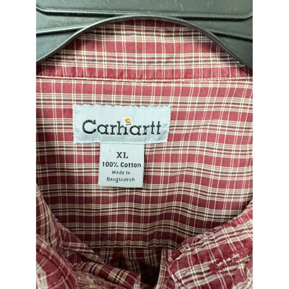 Carhartt Mens Red Plaid Button Down Long Sleeve Shirt Size XL 100% Cotton - Picture 3 of 10